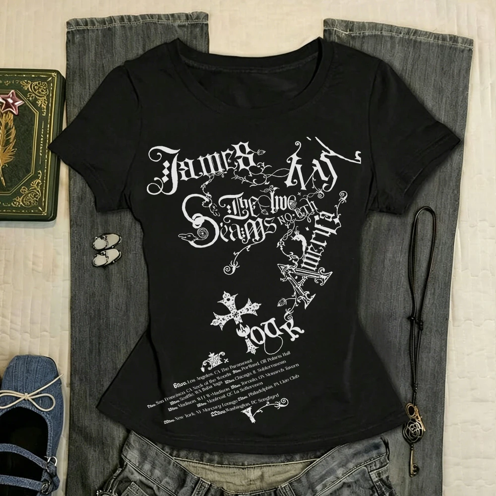 T-shirt Y2k Top Goth 2000s Clothes Y2k Top Women's T-shirt Women's Pattern T-shirt Women's Cutting Emo Anime Girl