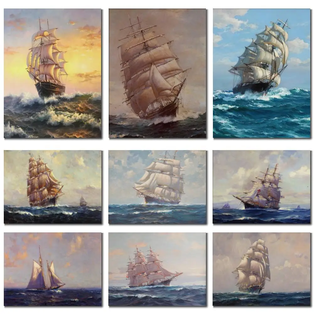 

Sailing Boat Modern Canvas Art Handmade Ship Painting Seascape Abstract Artwork Living Room Hallway Home Decor Large Textured