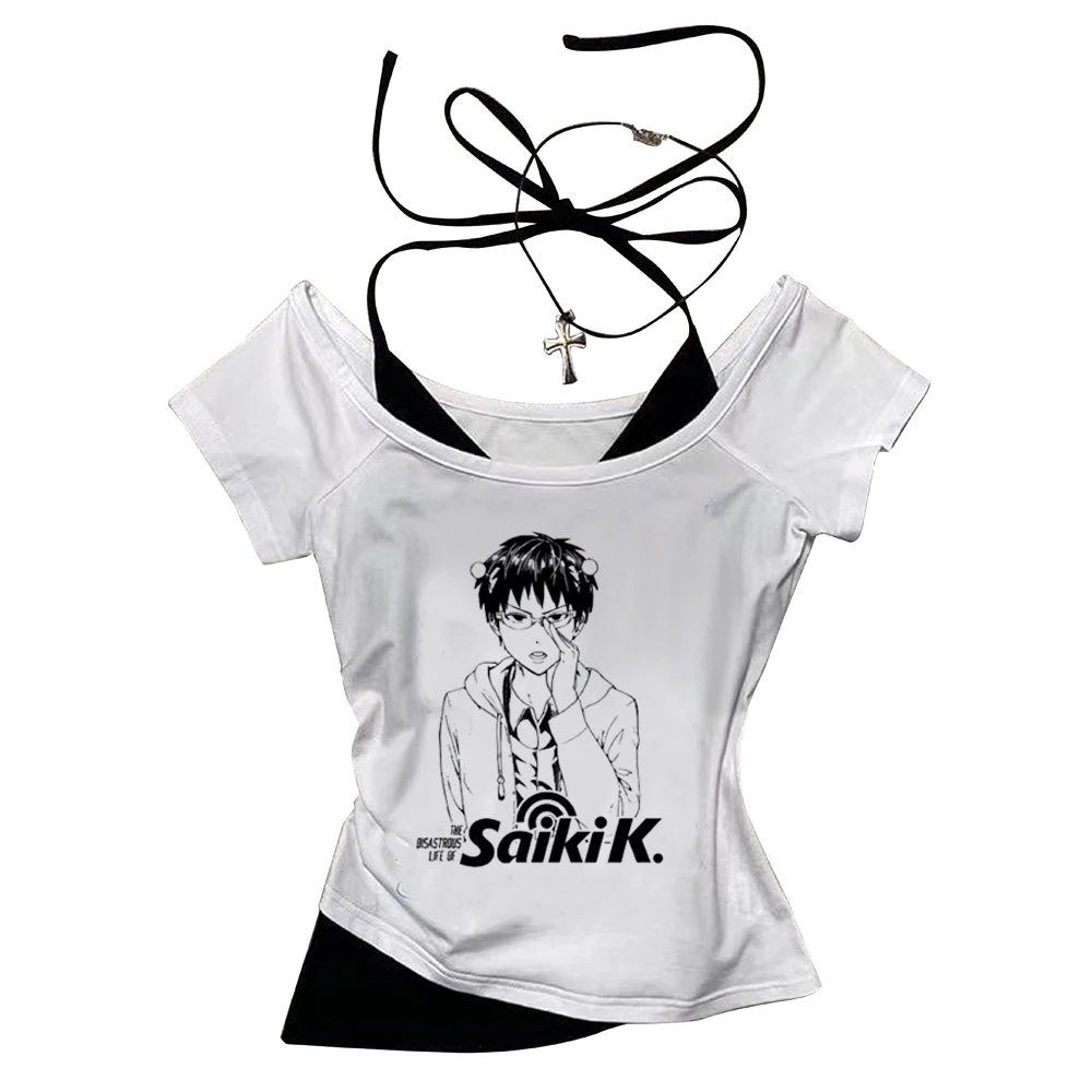 Saiki K Crop-Top Mädchen Manga süße Szene Shirt koreanische Mode Goth Vintage Meme Manga – Detail 4