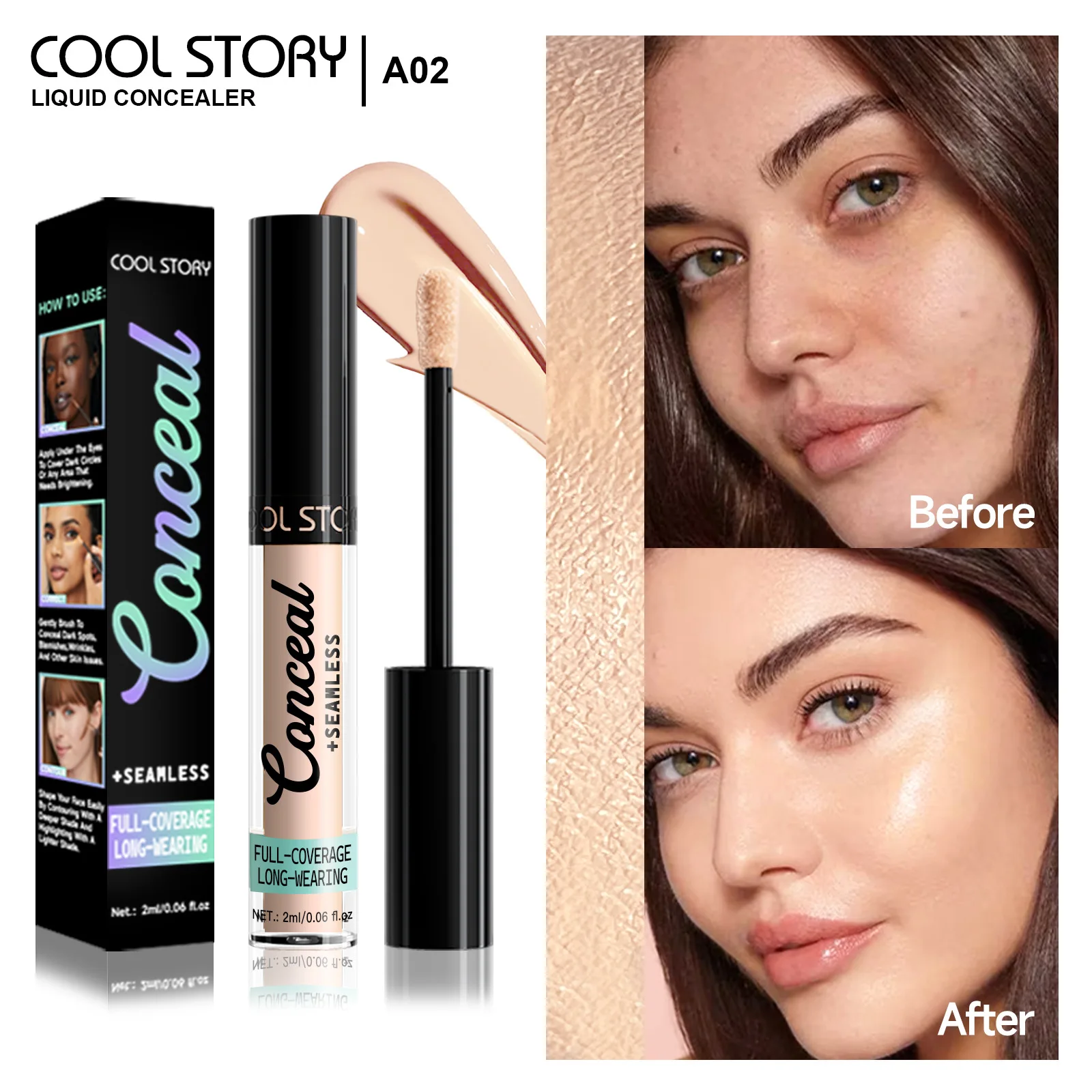 10-Farben-Concealer mit vollständiger Abdeckung, natürliches, langlebiges, mattes Finish, leichte Formel, dunkle Farbtontionen für alle hellbeige