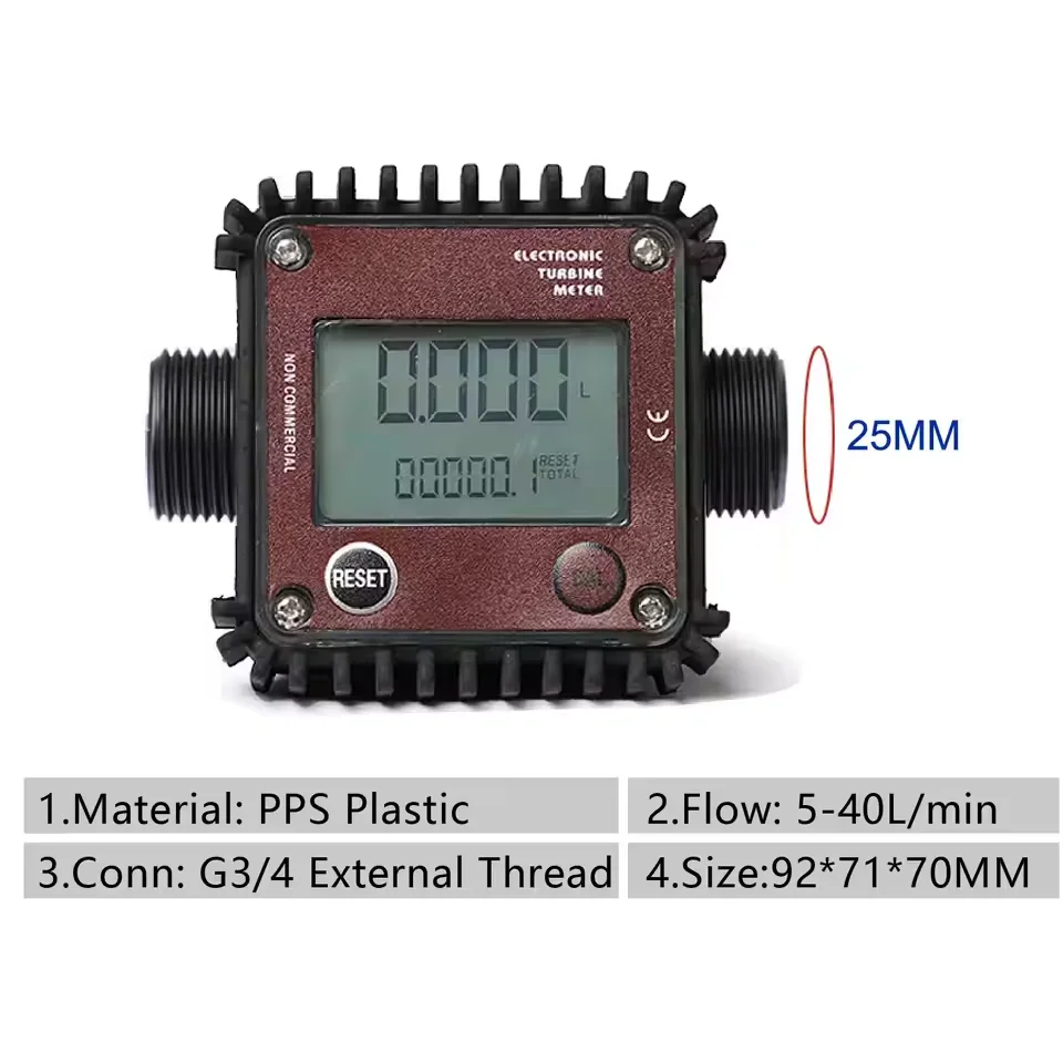 K24 Elektronische Turbine Flowmeter Kunststof Roestvrij Draad Hoge Precisie Digitale Gear Flowmeter voor Water Ureum Diesel Benzine