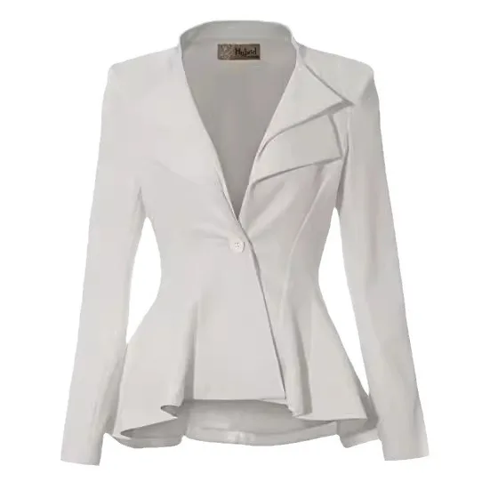 Casaco feminino de escritório com lapelas entalhadas duplas e ombros afiados