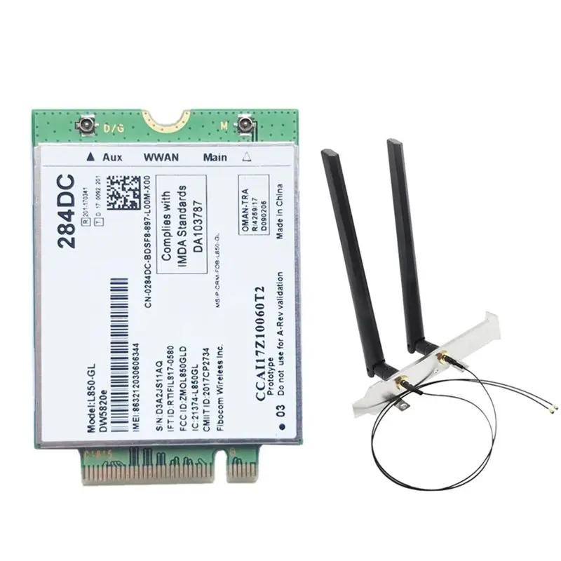 

New Arrivals-DW5820E L850-GL LTE 4G Card Module+ 2X8DB Antenna Kit For Dell Laptop 3500 5400- 0284DC 284DC