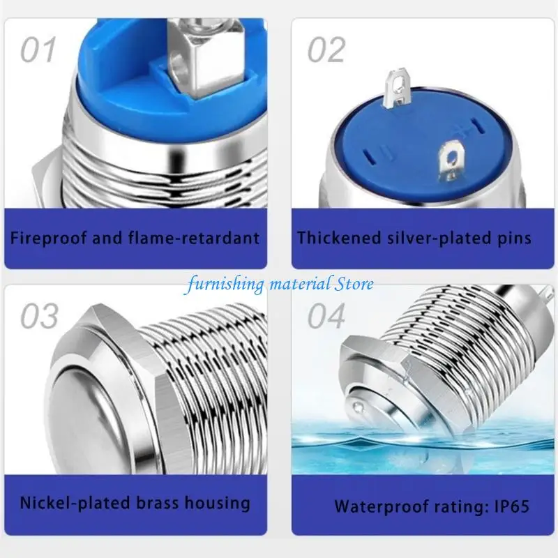 Y5GD 8Pcs 16mm Waterproof Momentary Resets Metal Push Button Switches Screw Terminals Car Engine Doorbell Power Switches