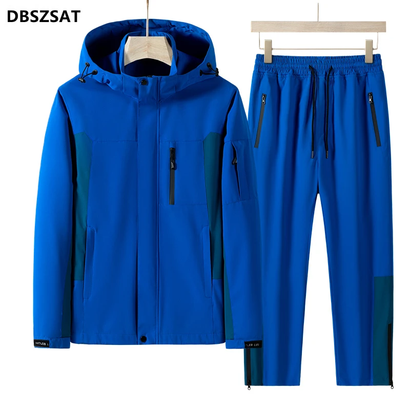 New Mens Tracksuits Hoodies+Pants 2 Piecs Sweat Suits Male Patchwork Zipper Drawstring Sweatshirt Sweatpant Sets Sports Clothing