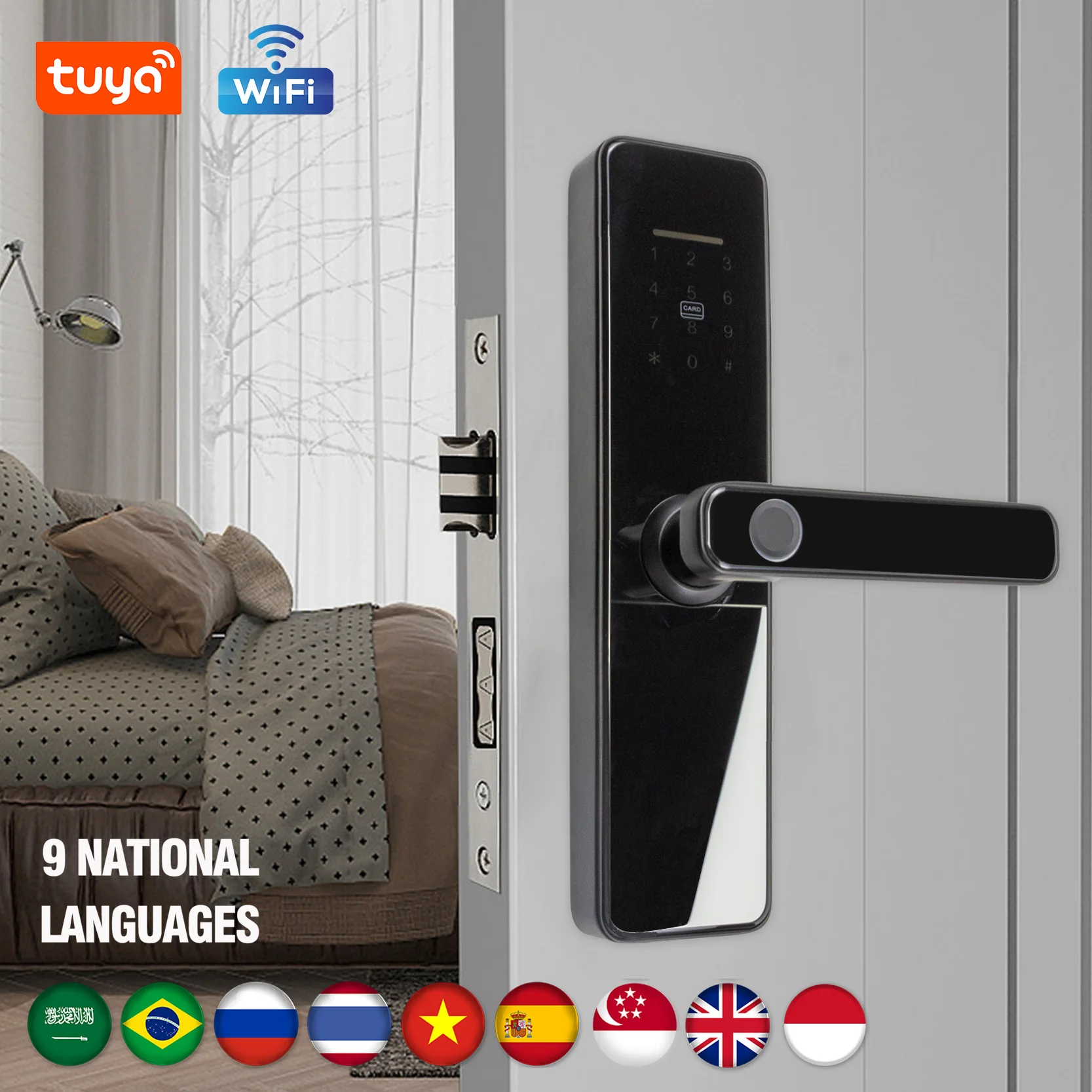 PHIPULO Tuya WiFi Smart Door Lock With Biometric Electronic Lock APP Remote Unlock Fingerprint Smart Lock