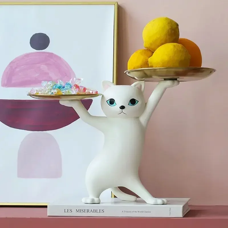 

Tray Series Craft Decoration, Pet Cat Statue, Key Candy Container Storage Double Storage Tray, Cute Enchanting Cat Sculpture。