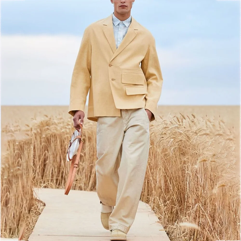 

Elegant Man Suit Loose Casual Outfits 2 Piece Incline Single Breasted Daily Office Party Prom Male Clothing Blazer Pants