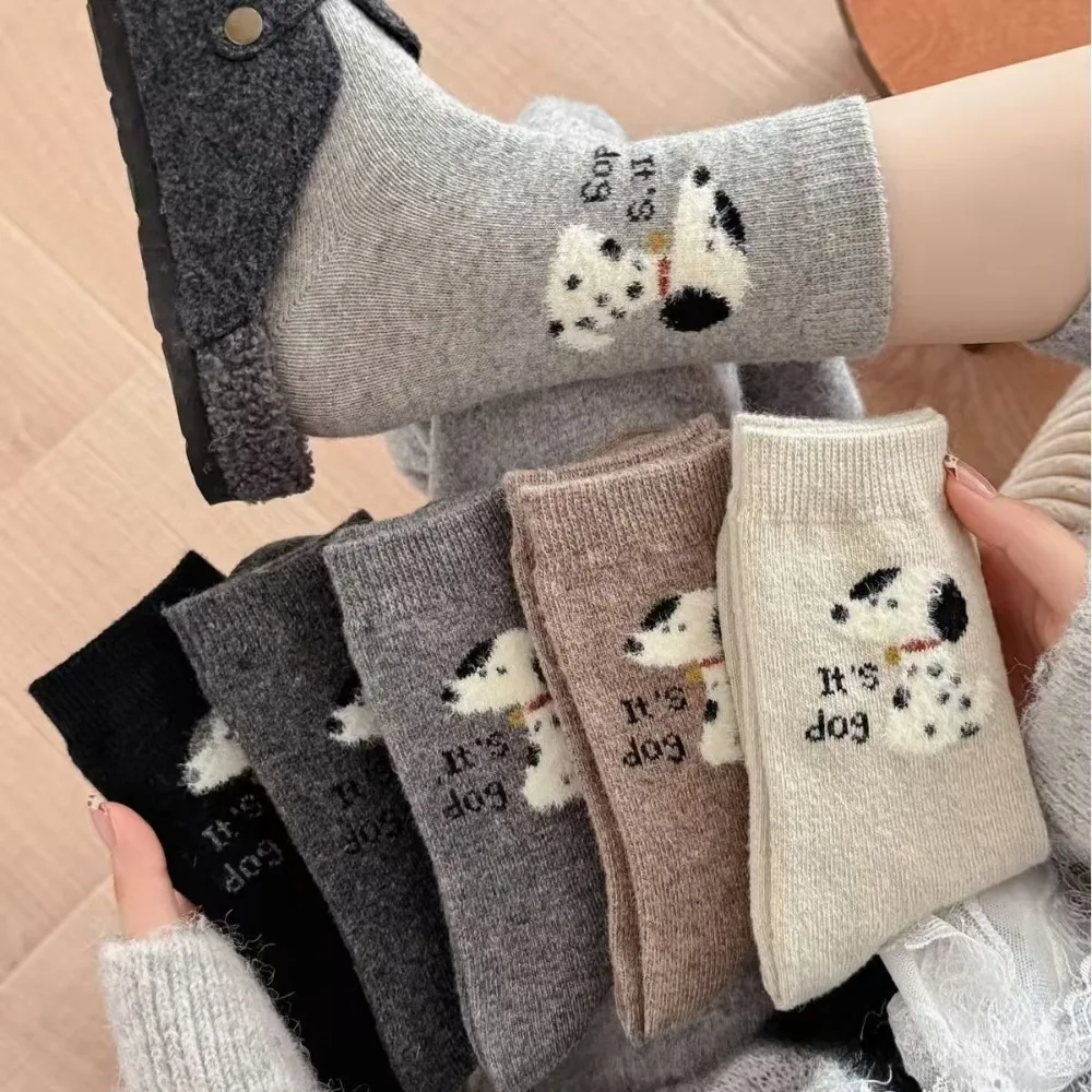 Cute Spotted Dog Socks Trendy Simple Japanese Cute Puppy Autumn Winter Thick Warm Socks Sweet Mid-tube Socks носки таби