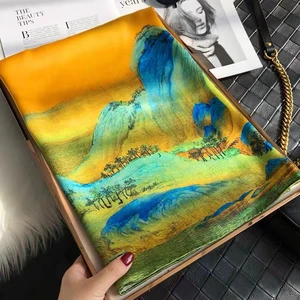 BYSIFA-Lenços quadrados de cetim elegante para mulheres, lenços verdes amarelos, xale feminino, lenço de seda da marca, hijab, outono e inverno 8 principais vendas cachecol verde e amarelo - №1