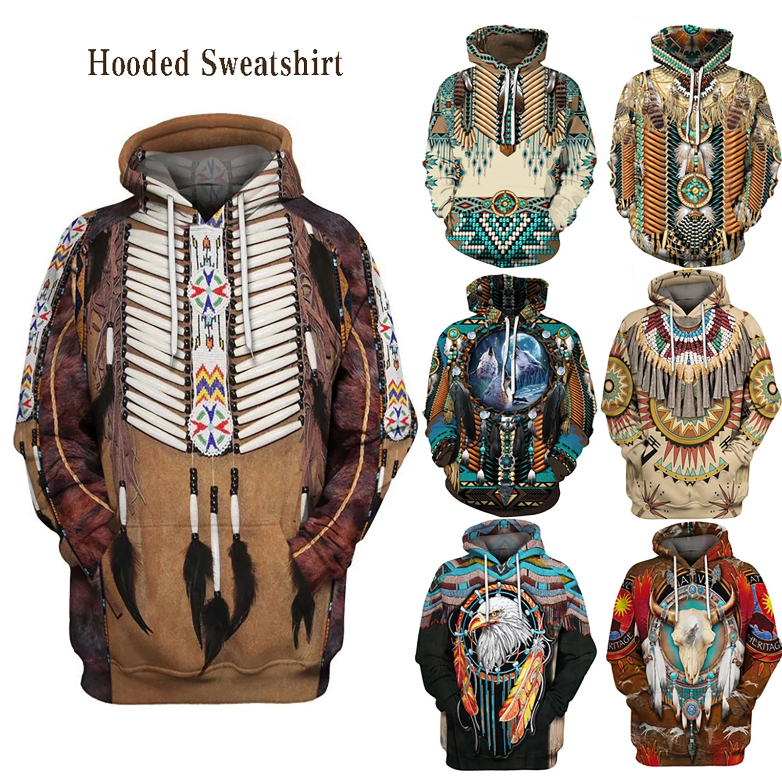 Indian Style Men's Hoodie Pullover Comfortable Sweatshirt With Pocket for Family Friend Festival Gift