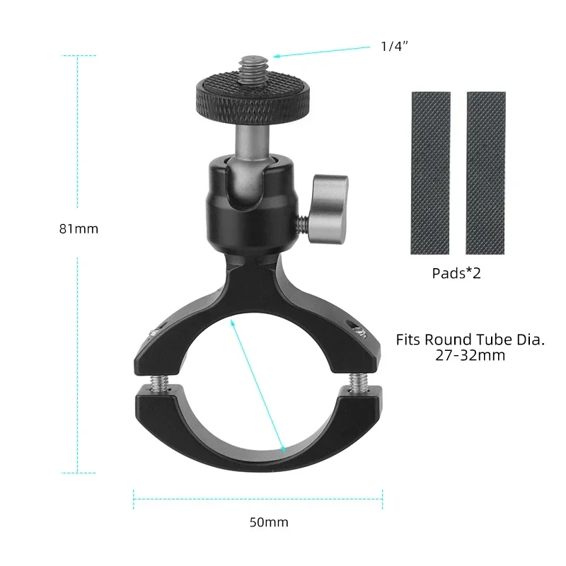 Mtb Road Bike Camera Holder Rack Handlebar Install 1/4” Head Bolt Aluminum Alloy Holder Pan-tilt Adjust Fits 27-32mm Dia. Tube