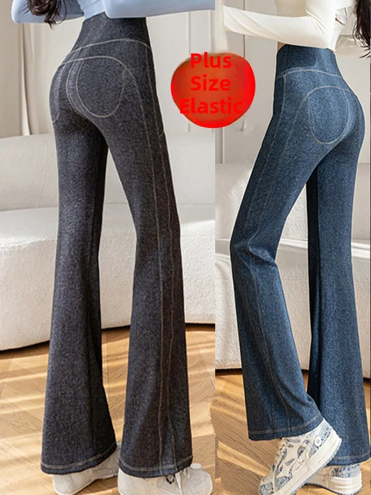 High Waist Bell Bottom Jeans Women's Yoga Pants plus Size Shark Base Layer Pants Comfortable Breathable Loose Fit Fashion