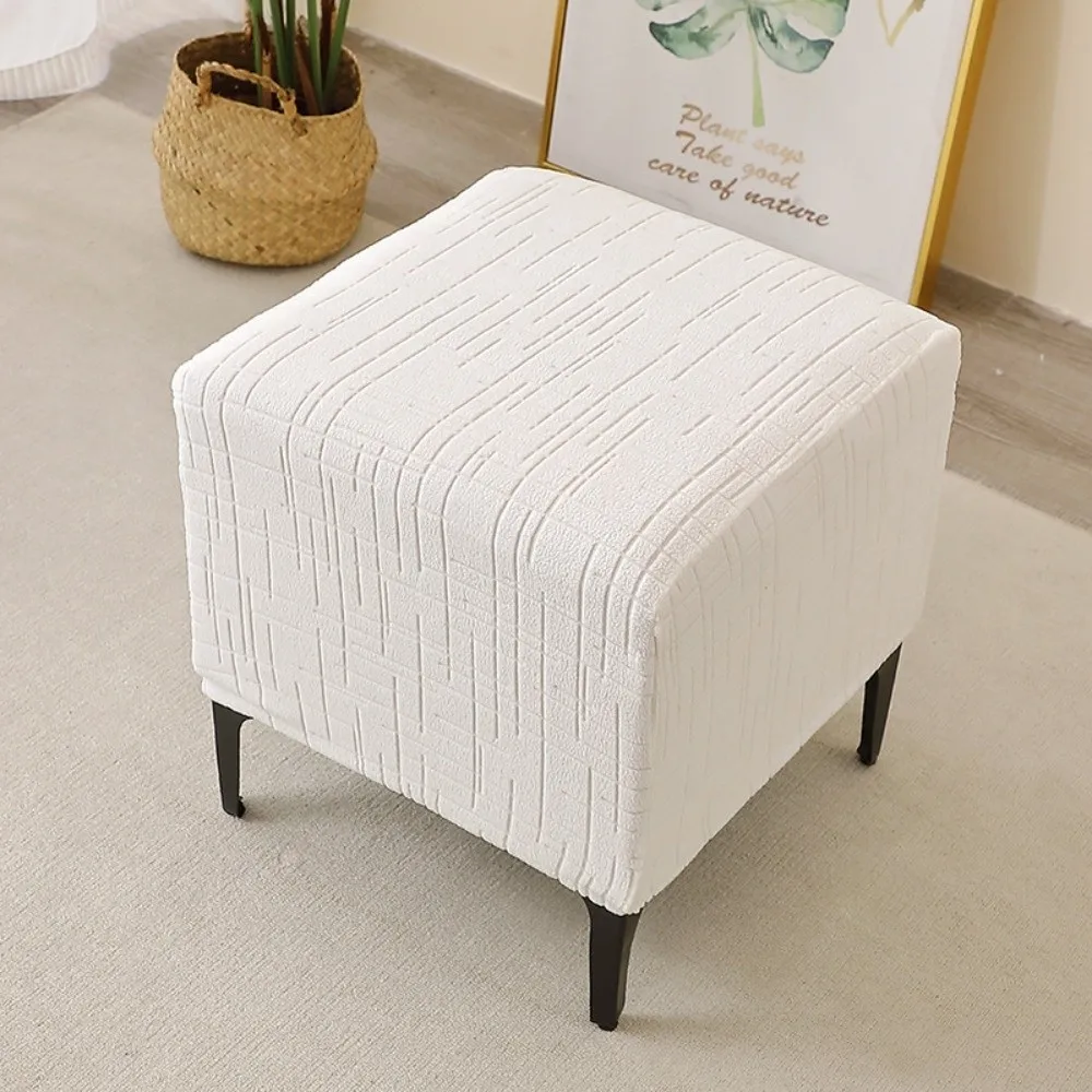 

Durable Elastic Jacquard Ottoman Cover T-Shape Solid Color Square Stool Cover Soft Pouf Stool Cover Home Decor