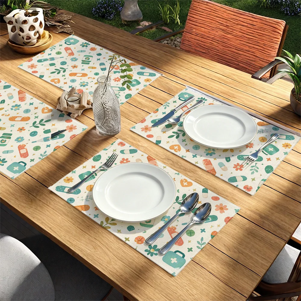 Multipurpose Medical-Themed Cartoon-Style Square Placemats for Hospital-Themed Parties Daily Dining