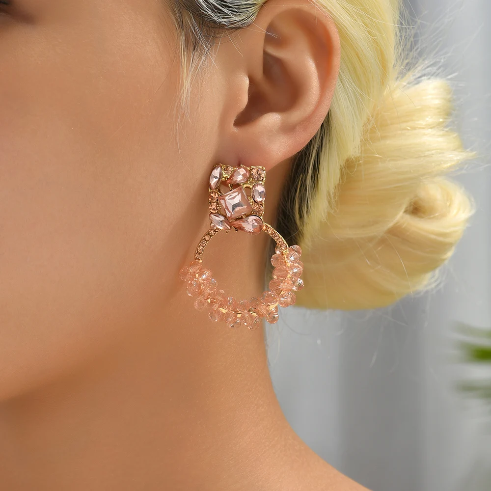 Kolczyki damskie w stylu boho vintage, kolorowe, zdobione koralikami i cyrkoniami, geometryczne, okrągłe, popularna biżuteria hurtowa, brincos, prezent.