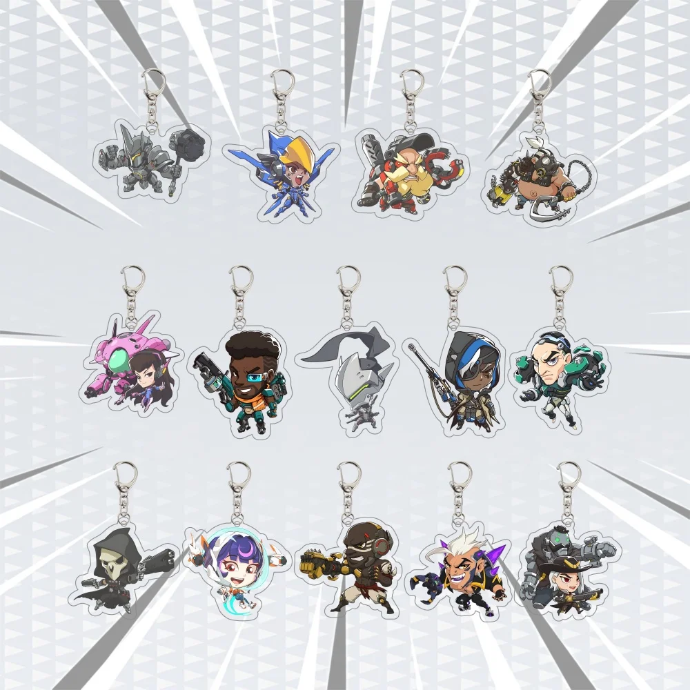 Chaveiro de Acrílico Fofo do Jogo Overwatch 6cm Chibi D.Va Genji Reaper Tracer Pingente de Figura de Anime Kawaii Charm para Bolsa Presente para Fãs