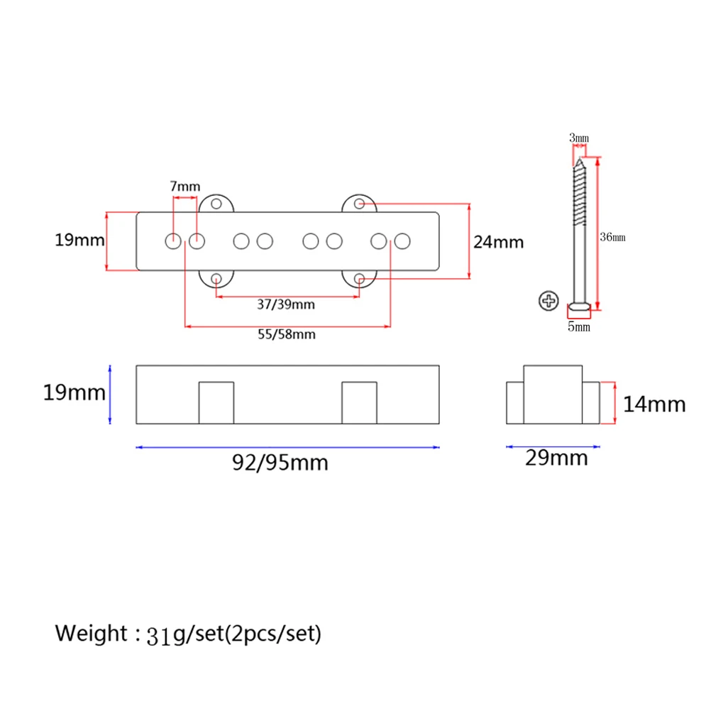

2pcs Electric Guitar Humbucker Pickup Covers Plastic 8 Holes Cover for JB 4 String Bass Guitar GB501 (Black)