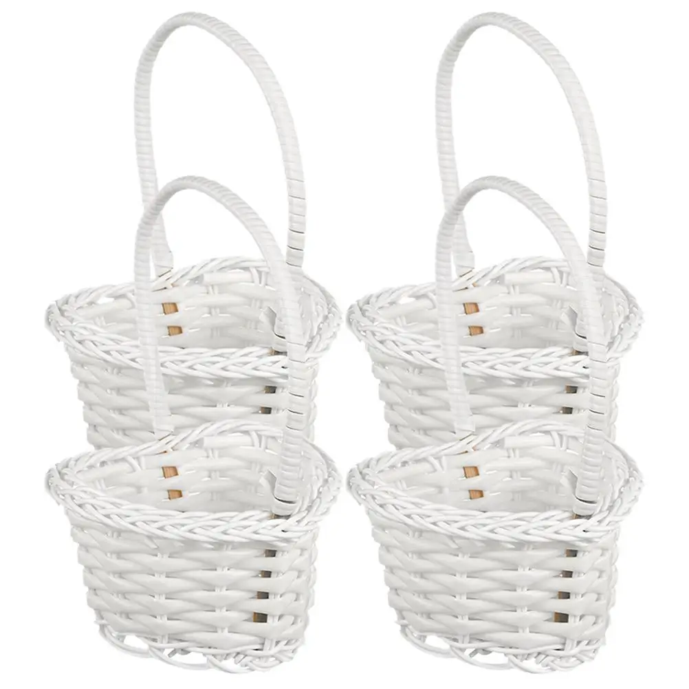 

4 Pcs Bridesmaid Baskets Hand Woven Flower Portable Storage Basket for Wedding Favors Plastic Material Rustic Charm