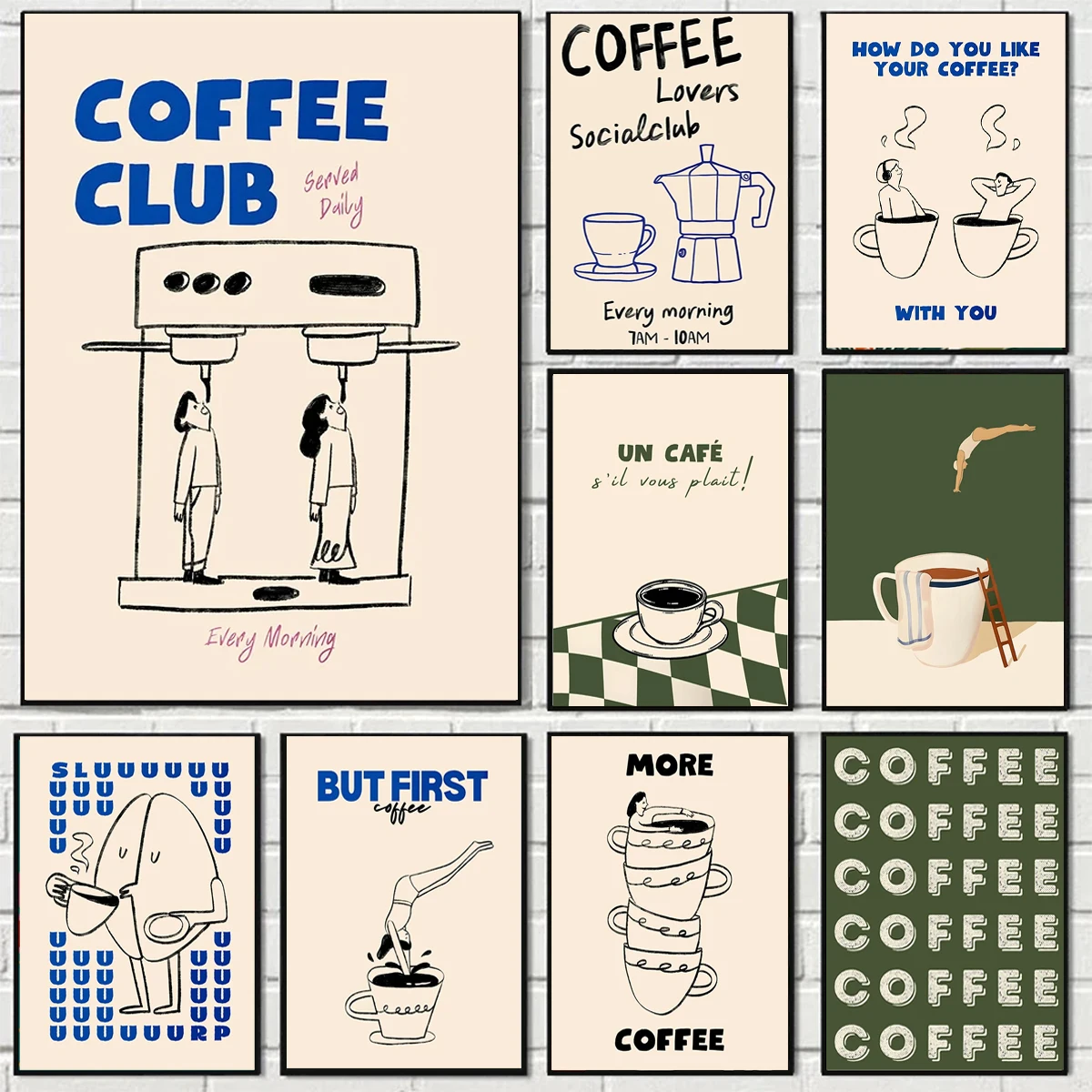 Funny Coffee Club Diver Abstract Canvas Prints Poster Modern Minimalism Art Prints Kitchen Wall Art Home Decor Art Poster Gifts