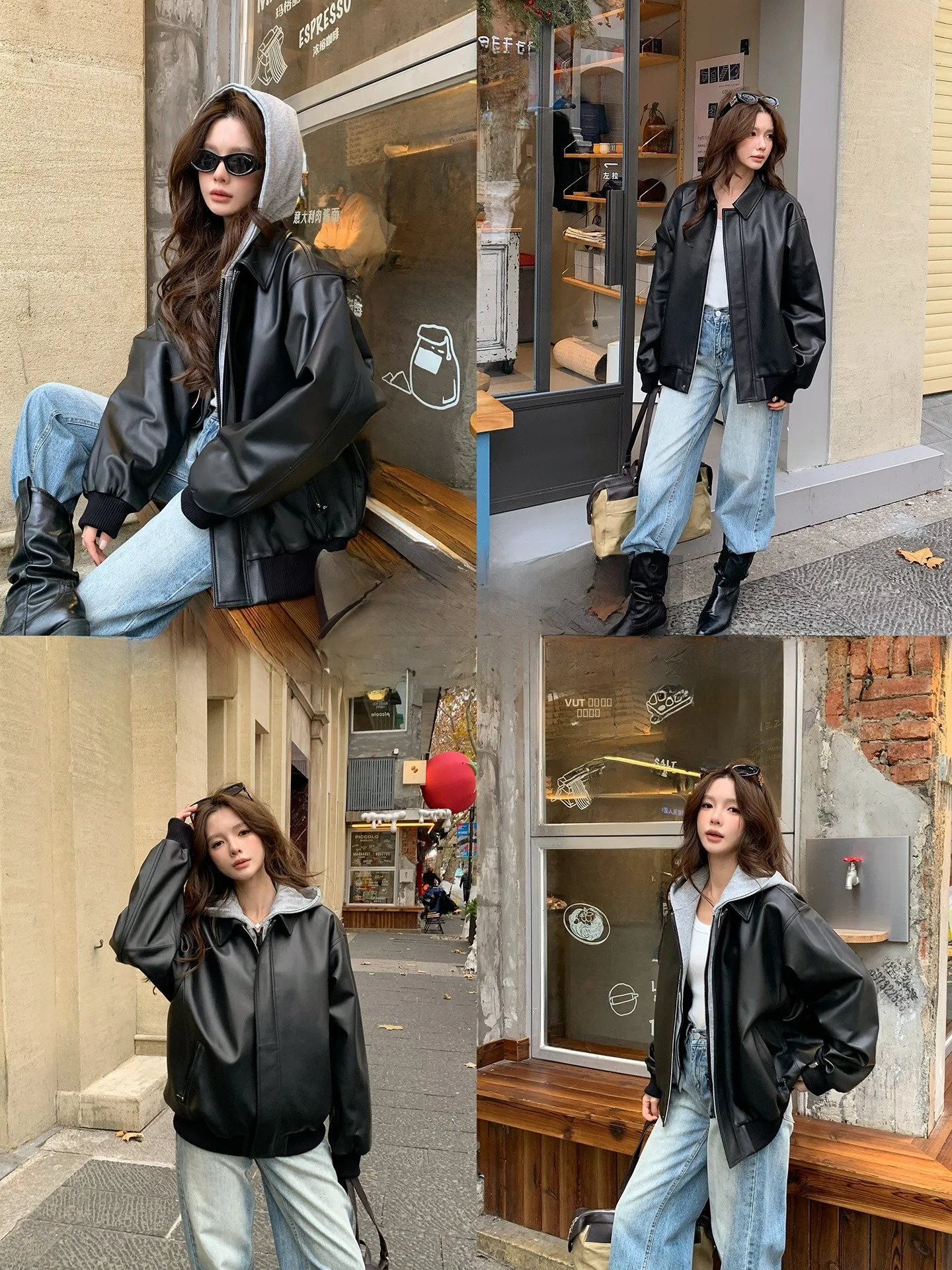 Skórzana kurtka damska w stylu baseballowym, luksusowa, z wysokiej jakości skóry naturalnej, średniej długości, odpinany kołnierz baseballowy...