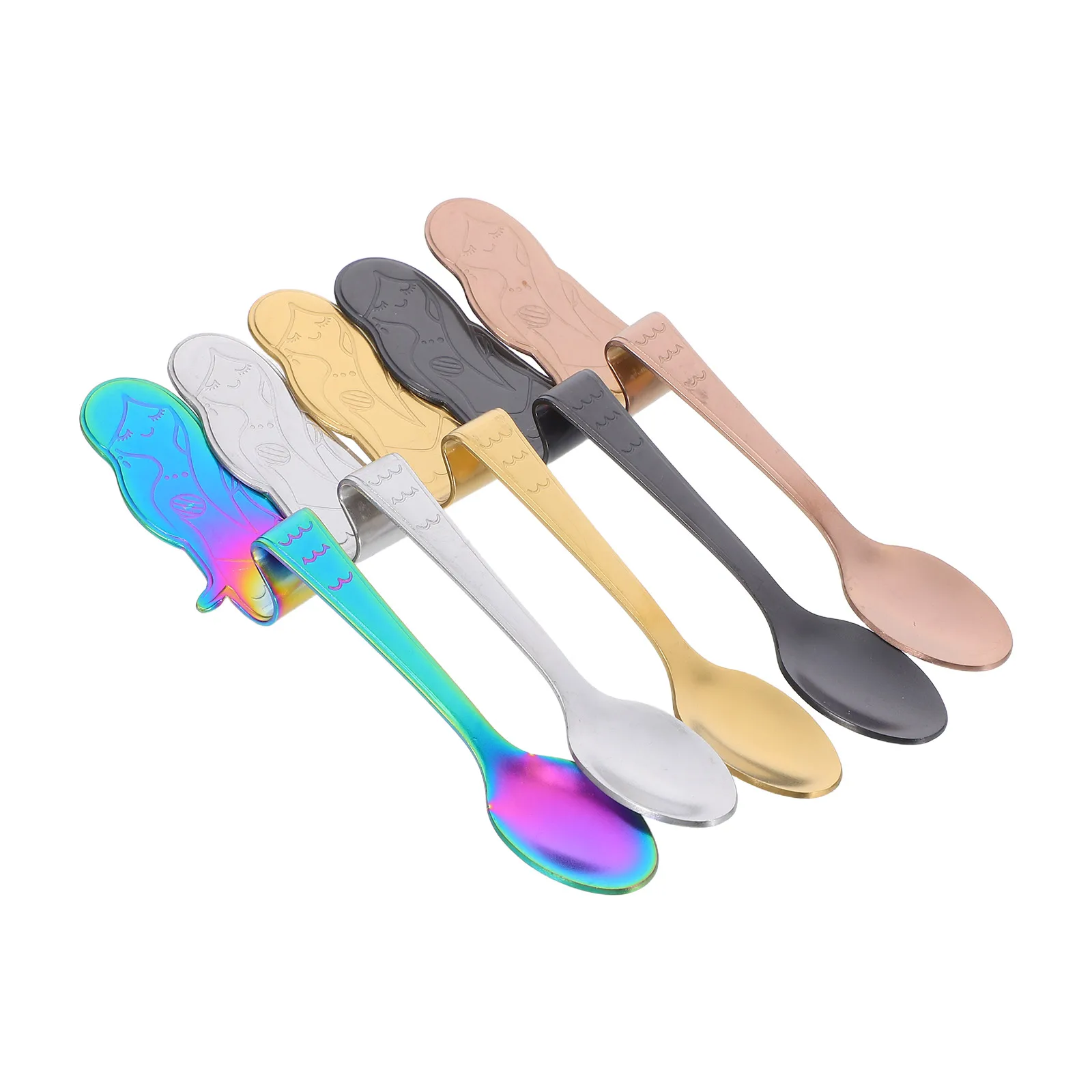 

5pcs Mermaid Spoon Set Hangable Design Exquisite Stirring Spoons For Tea Dessert Shaker Spoon Home Restaurant Use