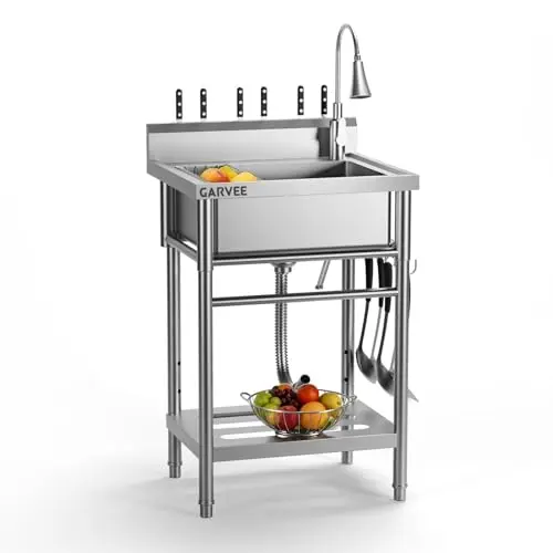 Utility Sink, Freestanding Single Bowl Kitchen Sinks, Stainless Steel Commercial Restaurant Sinks, Laundry Tub with