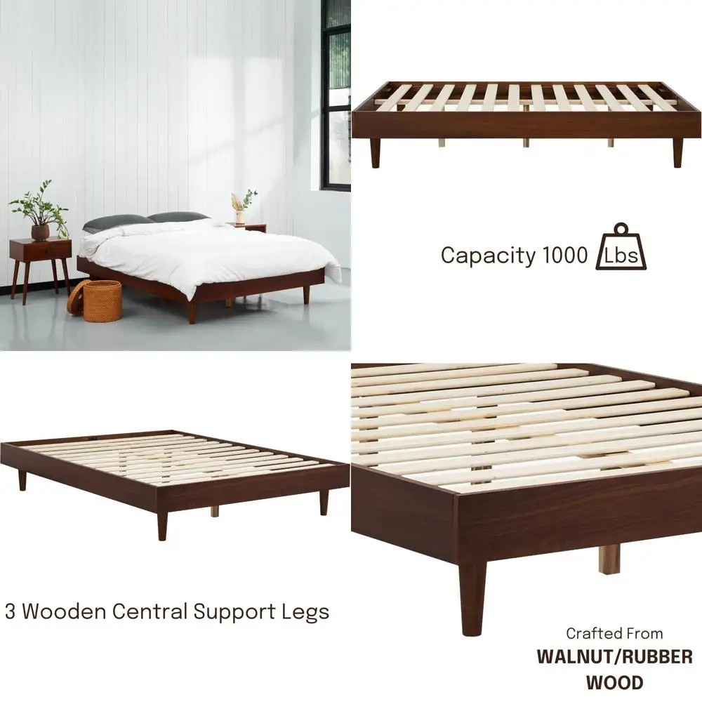 

Solid Wood NTC Fly Bed Frame with Headboard, Equipped with Silent Slat Foundation and Central Wood Supports, Supports up to 1000