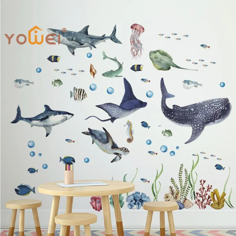 Baby Nursery Ocean - Latest Watercolor Sharks Ocean Wall Stickers