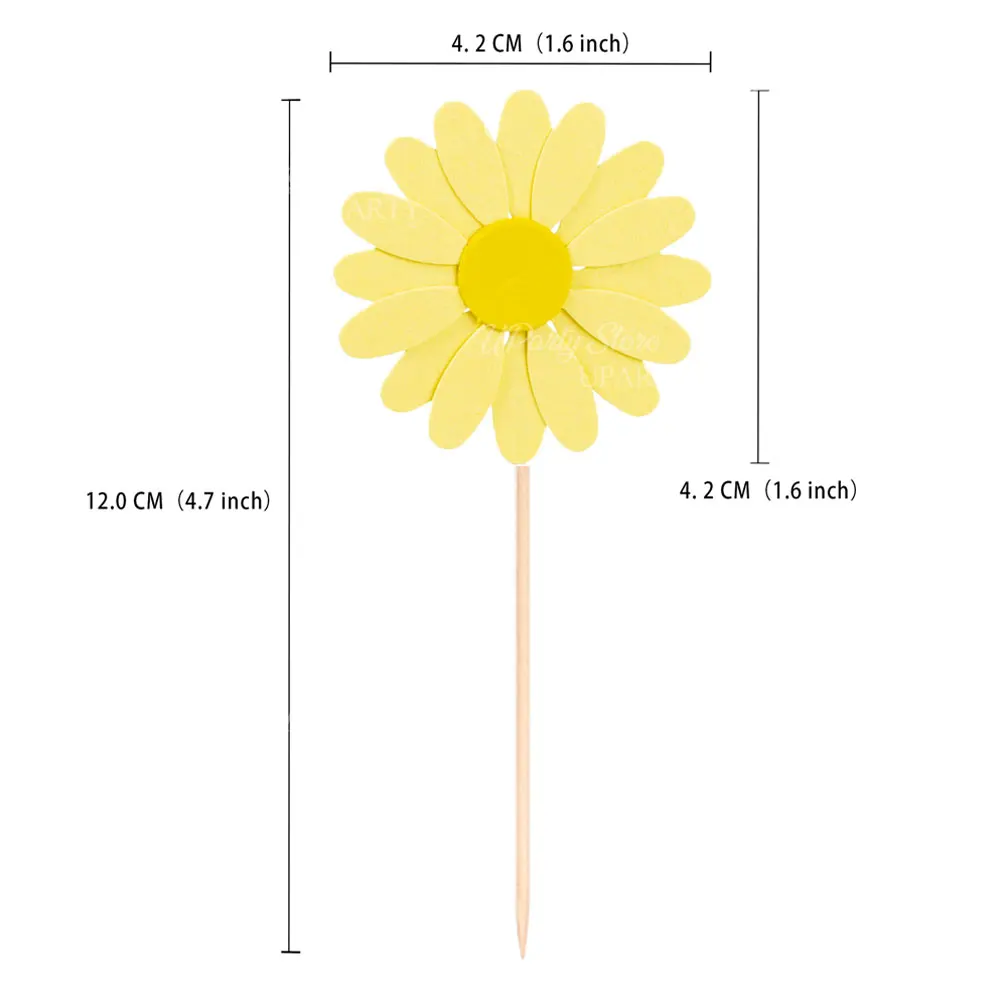 24 Stück Gänseblümchen-Cupcake-Topper, rosa, gelb, weiß, Gänseblümchen-Kuchenaufsätze für Babys in Bloom, Babyparty, Geburtstagskuchen-Dekoration, Gastgeschenk – Detail 2