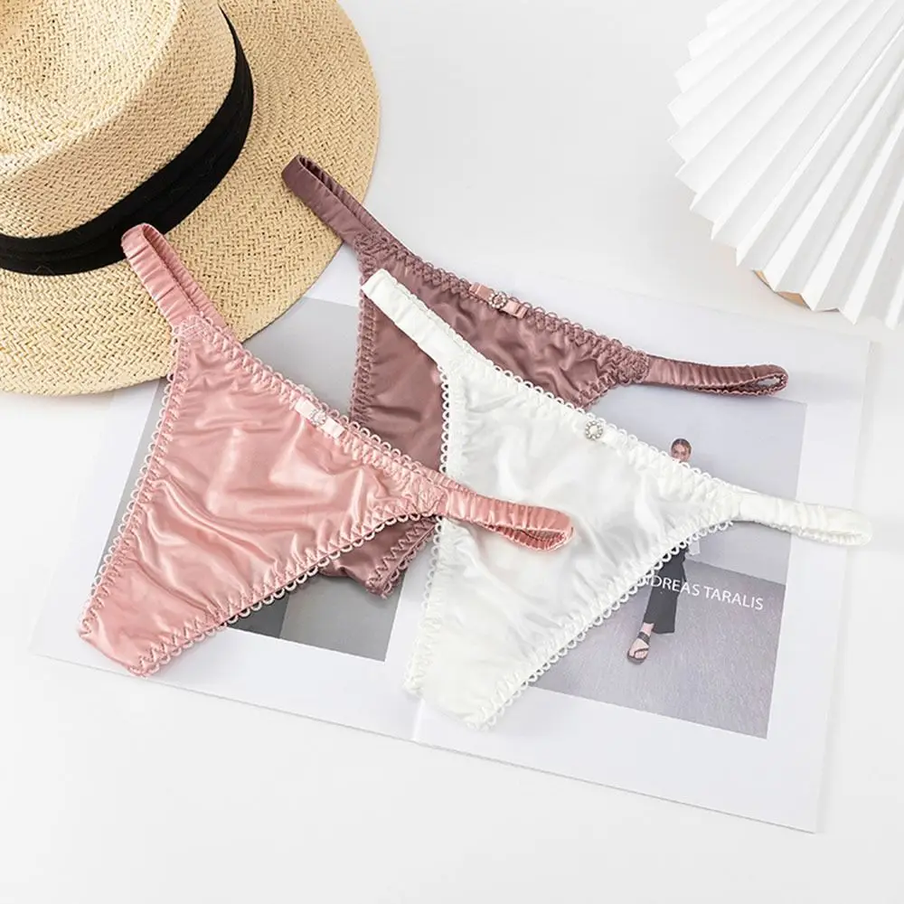 

Нежные тонкие трусики-стринги из атласа с бантом для женщин и девушек, спортивные трусы, женское нижнее белье