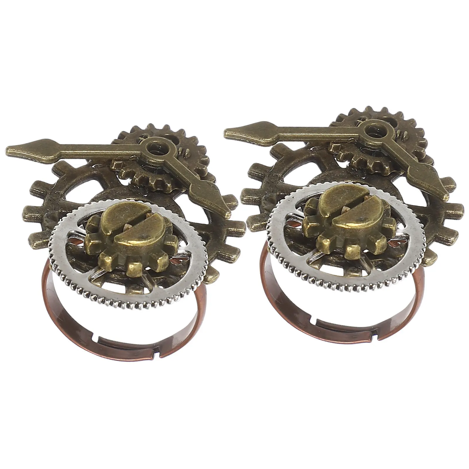 2Pcs Punk Clock Finger Rings Vintage Gear Shape Alloy Rings for Men Women Fashion Creative Metal Jewelry Compact Gift