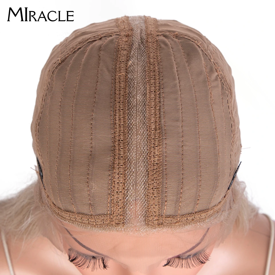 Miracle-Perruques synthétiques droites pour femmes, Perruque avant en dentelle synthétique, Perruque de cheveux raides, Perruque blonde rose ombrée, Perruques de cosplay, 34 po