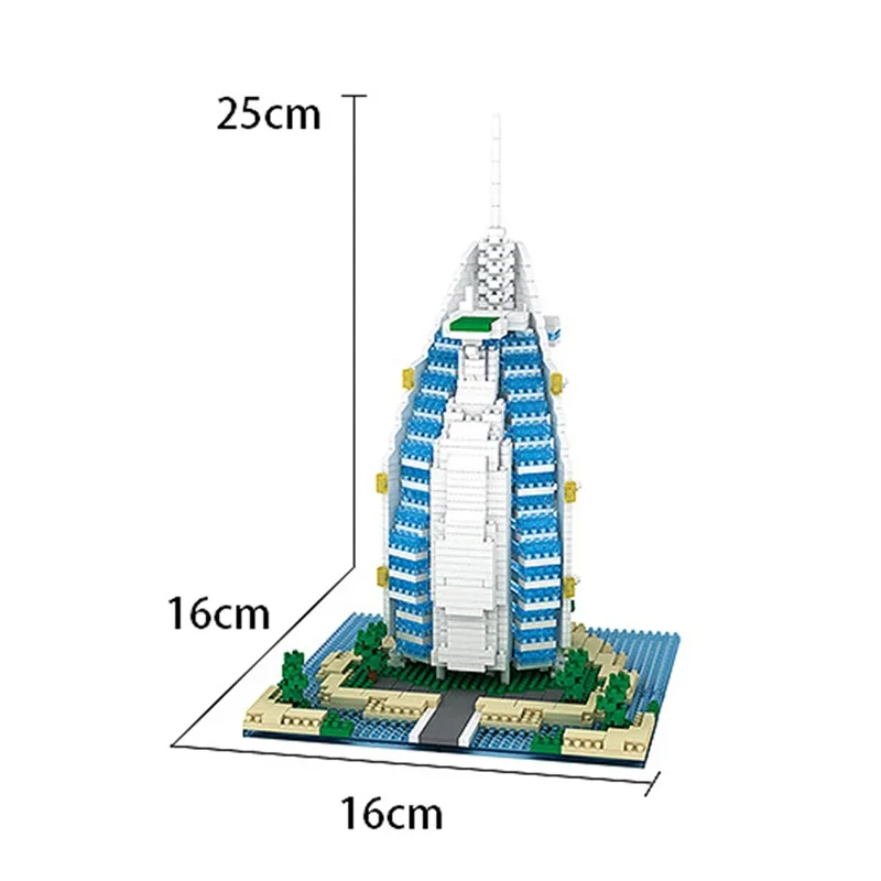 YZ052 World Famous Architecture Burj Al Arab Hotel Building Blocks 3D Model Mini Diamond Micro Bricks Toys for Children's Gifts