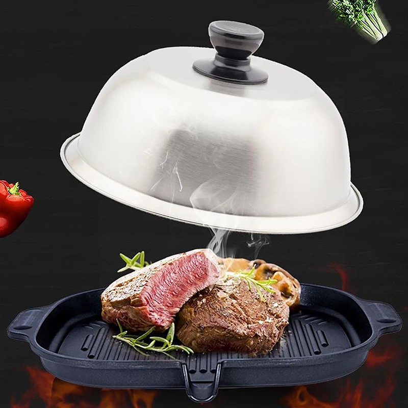 

16/18/20cm Stainless Steel Hamburger Lid Multi-Purpose Small Pot Lid Spill-proof Frying Pan Lid Steak Teppanyaki Grill Covers