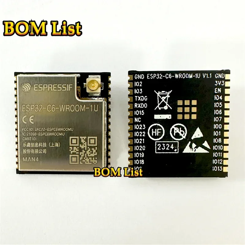 

100 pcs Original ESP32-C6-WROOM-1U-N4 ESP32-C6-WROOM-1U 4MB ESP32-C6 chip Wi-Fi 4/Wi-Fi 6 and BLE 5 module for audio equipment