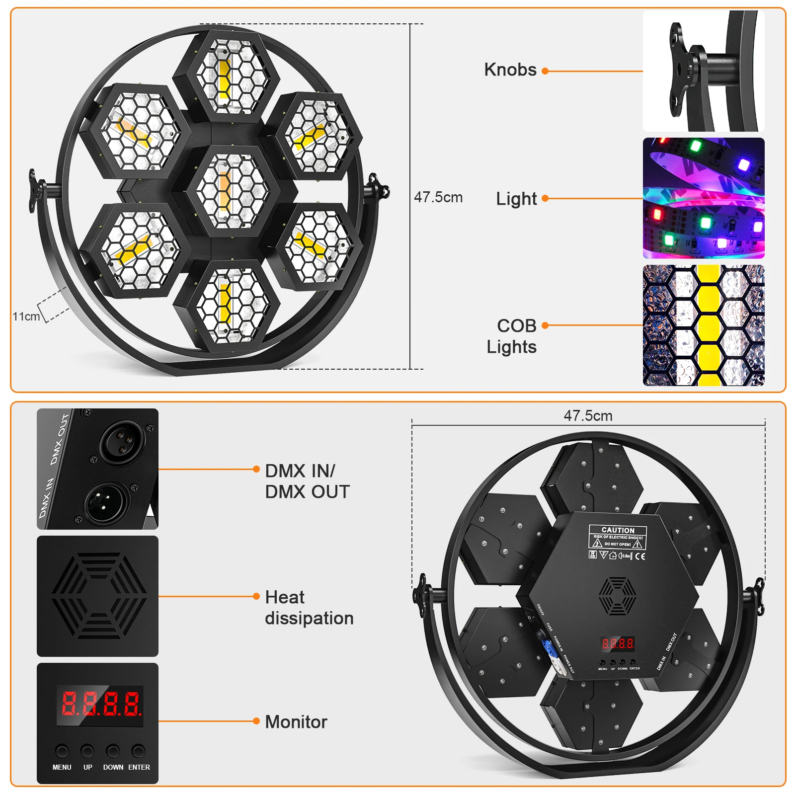 DayFlicker 7x50W Retro Light RGBW COB LEDs Lighting High Brightness Uplight DMX512 Sound Activated for Church Concert Wedding