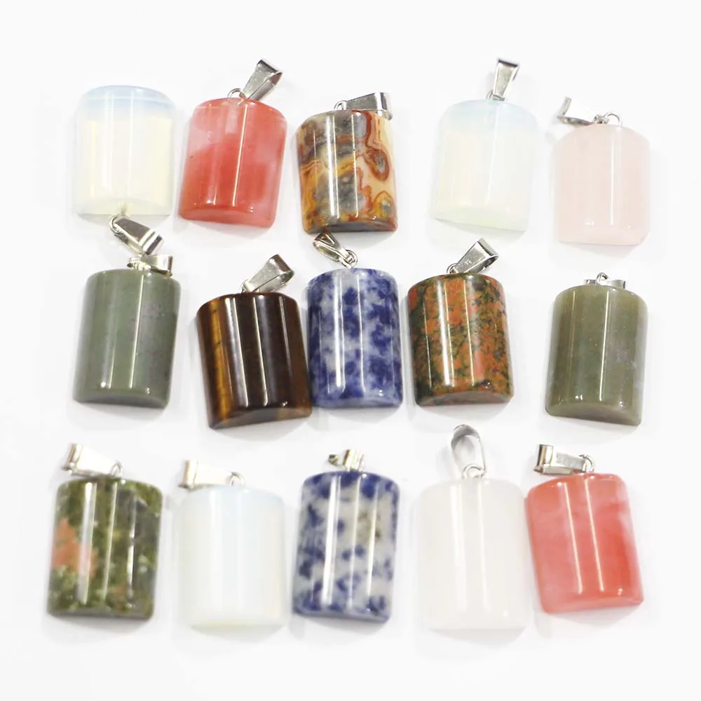 Natural Stone Semi Cylindrical Pendants Precious Crystal Agate Necklaces Reiki Charms Jewelry Making Accessories Wholesale 30Pcs