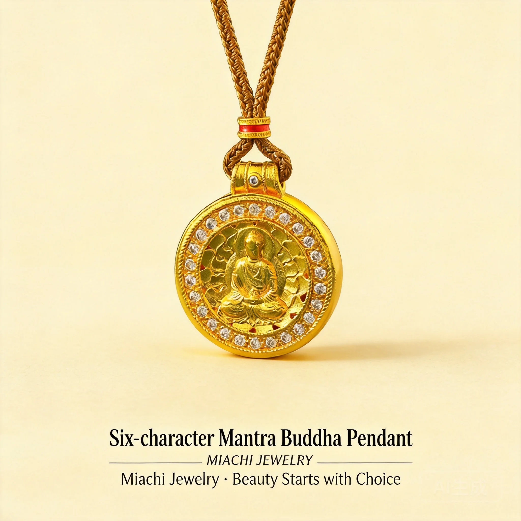 24k Real Gold Plated Ancient Chinese Style Lucky Blessing Buddha Pendant Inlaid Shiny Rhinestone Six Word Proverb Amulet Jewelry