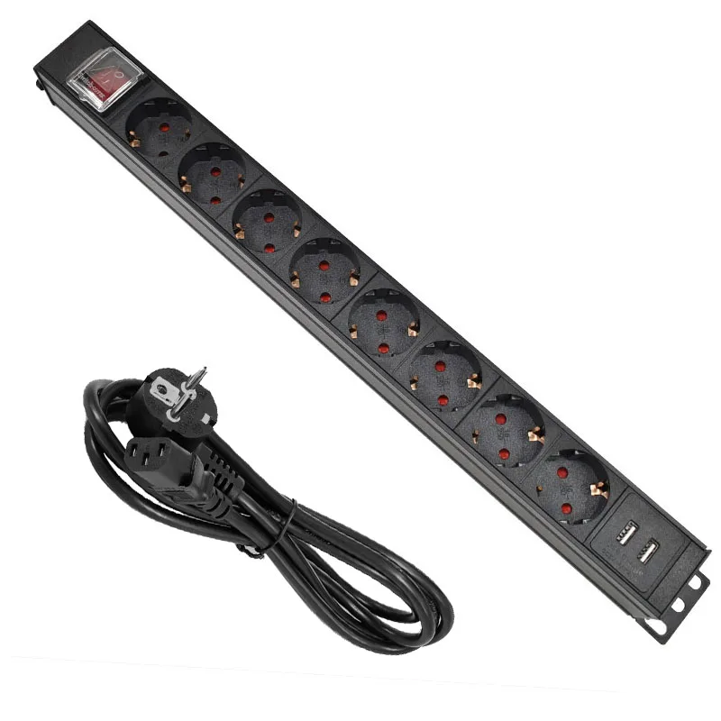 

PDU Power Strip 8AC EU Power Strip Socket with IEC-C14 Port Outlet extend with Circuit Breaker Switche USB SOCKET