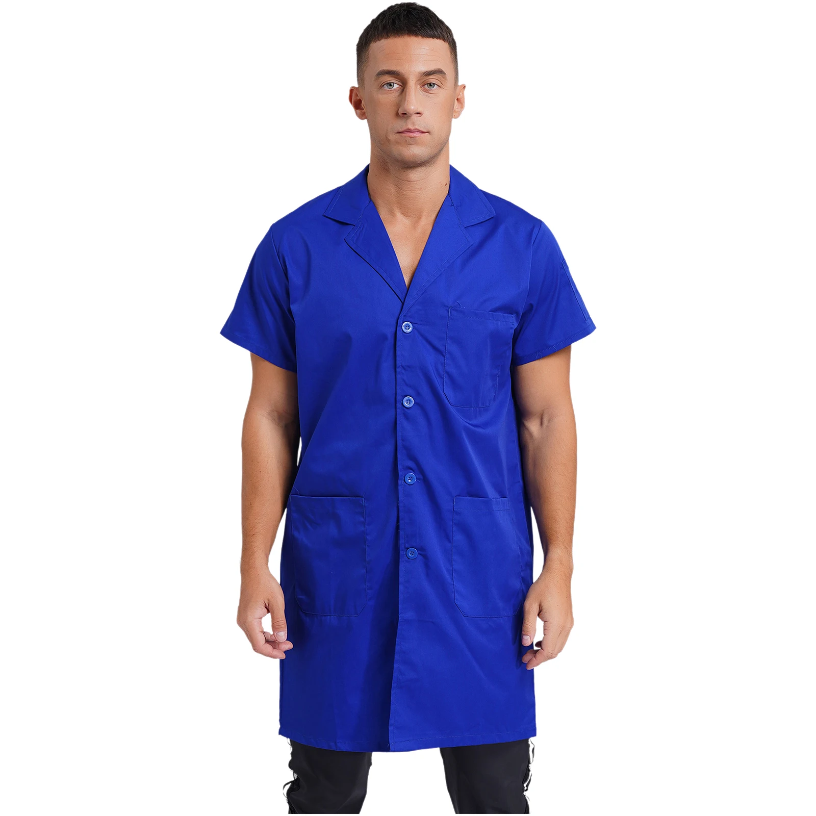 Mens Womens Resistant Coat Outwear Factory Working Uniform V Neck Short Sleeve Front Button Up Pockets Dustproof Jacket Lab Coat