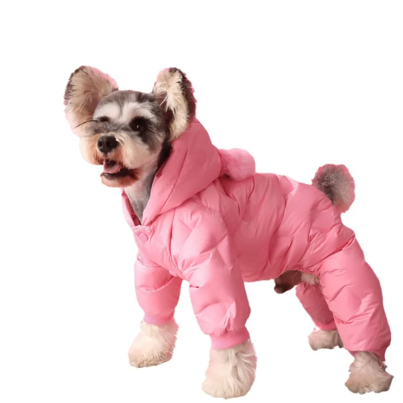 Female Dog Four-legged Down Jumpsuit, Thick Warm Autumn Winter Pet Clothes for Schnauzer, Teddy, Bichon, Pomeranian & Shiba Inu