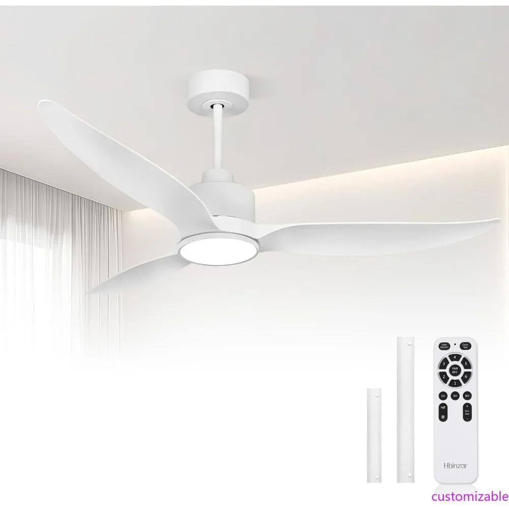 مروحة سقف حديثة بيضاء مقاس 52 بوصة مع ضوء وجهاز تحكم عن بعد، تشغيل هادئ، شفرات قابلة للعكس، إضاءة قابلة للتعتيم لغرفة النوم #1