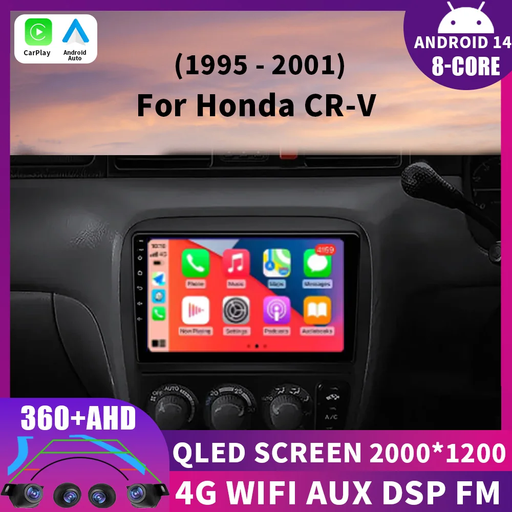 

Android 14 Carplay Auto para Honda CR-V CRV 1995 - 2001 Radio de coche reproductor de vídeo Multimedia navegación GPS No 2Din