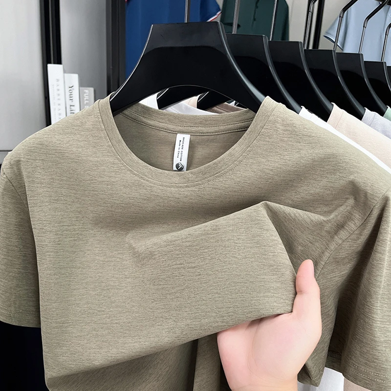 

Высококачественная мужская футболка с круглым вырезом и коротким рукавом, летняя новая чистая версия, дышащая повседневная универсальная спортивная мужская одежда без глажки