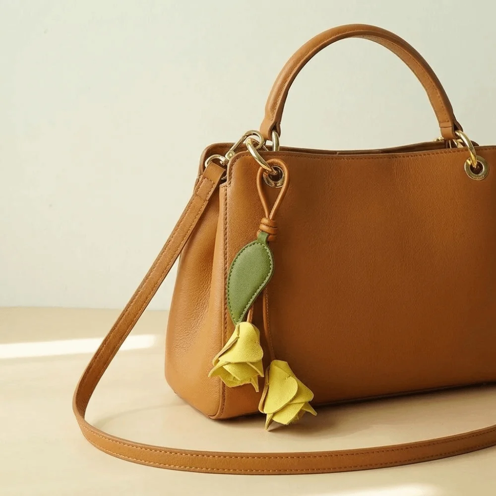 Creative Leather Tulip Bag Pendant Colorful Leaf Pu Flower Keychain Multi-color Hanger Bag Decoration Bag Accessory