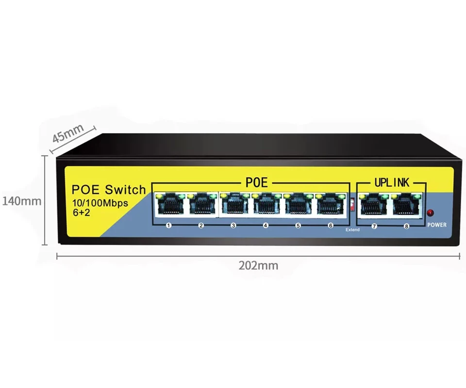 100Mbps 48V POE Switch AI Smart Switch 6Port POE +2UPLINK Ports  For IP Camera/Wireless AP/CCTV Camera