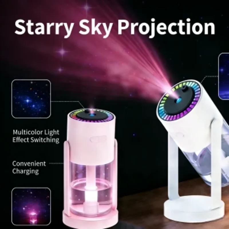 Creative Starry Sky Projection Mini Car Humidifier, USB Desktop Air Hydration Spray with Rotating LED Shaking Head