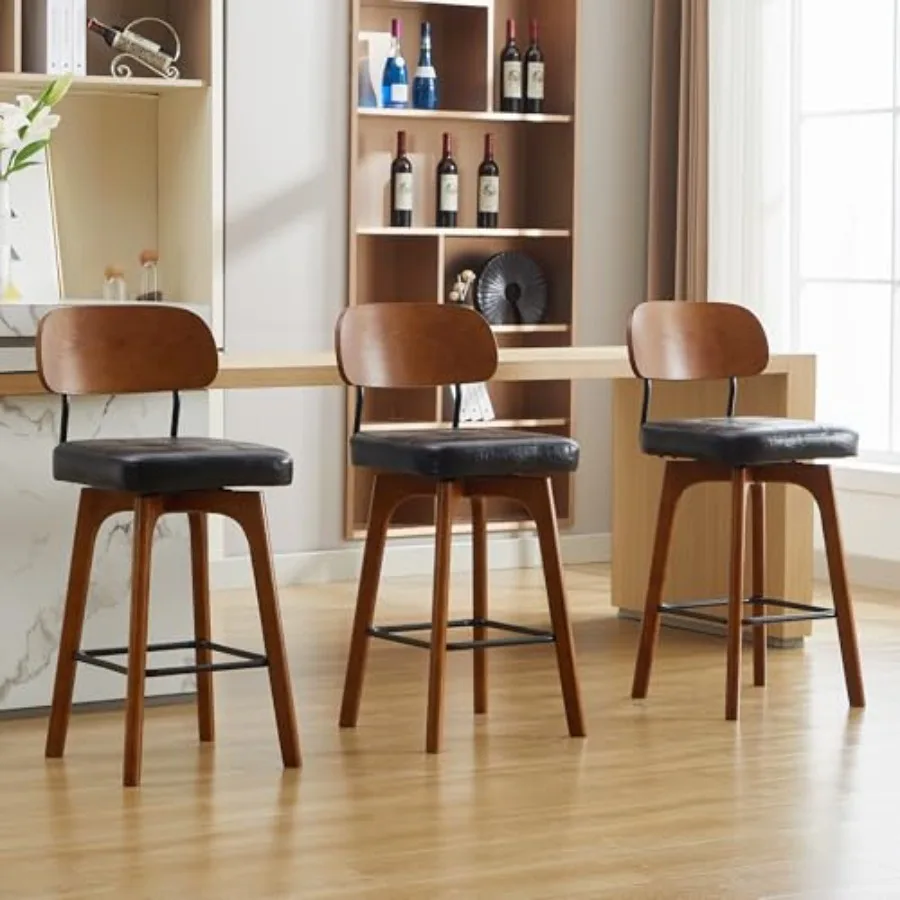 

Swivel Bar Height Bar Stools with Rattan Back and Footrest Leather Barstools Set of 3 25.5" seat Height Bar Chairs for Kitchen