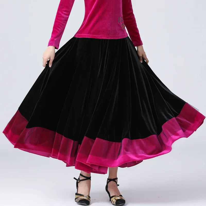 Women Velvet Flamenco Skirt Classical Spanish Bullfight Dance Costume European Stage Performance Clothing High Waist Dancewear